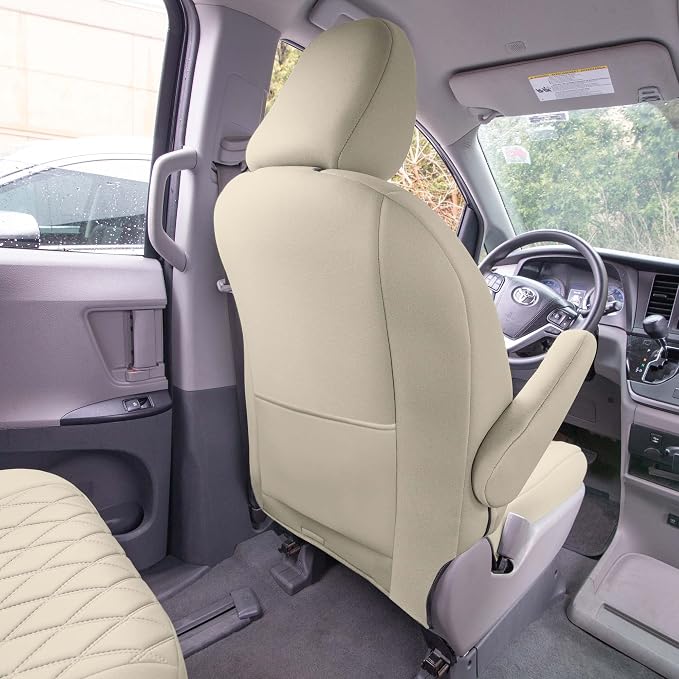 FH Group Custom Fit Car Seat Covers Specifically Made for 2011-2020 Toyota Sienna 7-8 Seater with Ultraflex Neoprene Water Resistant Automotive Seat Covers - Front Set Solid Beige - Image 3