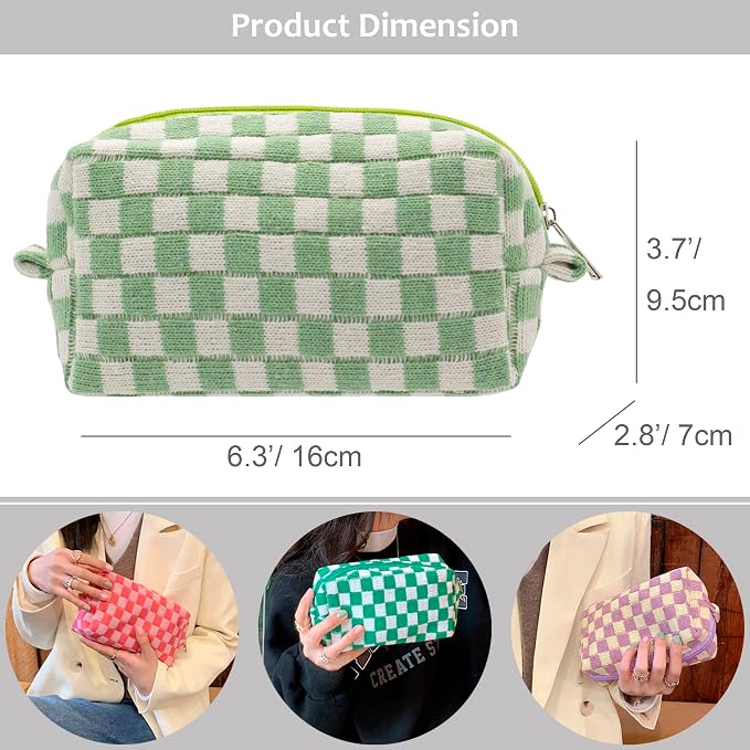 Checkered Makeup Bag for Purse, Small Cosmetic Pouch,Light Green,2 Pack | Cute Zipper Makeup Organizer for Women, Travel Essentials, Toiletries, Makeup Brushes, Beauty Accessories&Bridesmaid Gifts - Image 4