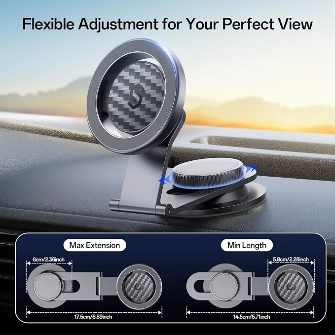 SYNCWIRE MagSafe Car Mount for Dashboard,Foldable Aluminum Arm,Silver | Premium Magnetic Phone Holder for Tesla&Cars,Strong Magnet,Aluminum Alloy,Ultra Stable for iPhone 17 16 15-12 Pro Max&More - Image 3