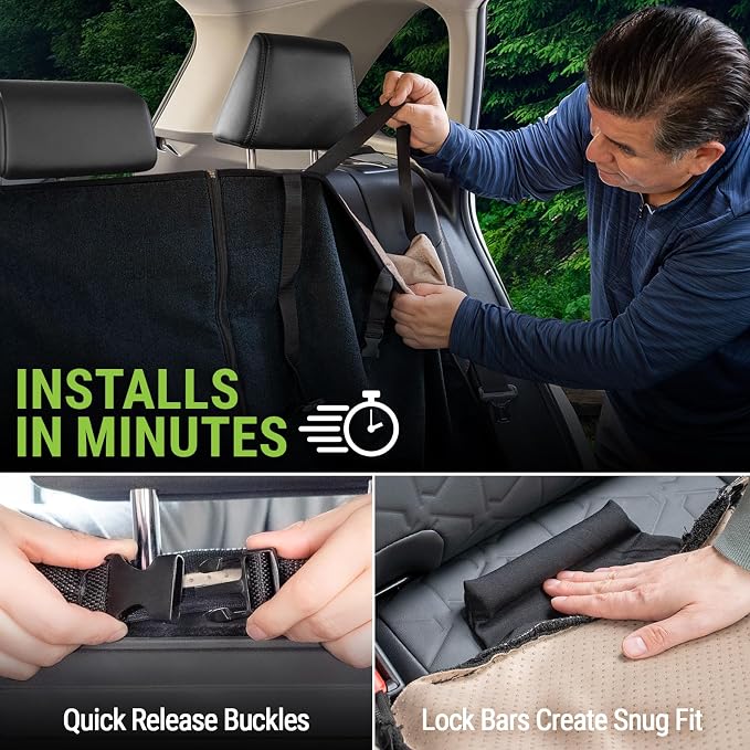 Season Guard Back Seat Towel Seat Cover for Cars; Great for After Gym Workouts, Dogs, and Outdoor Activities; Universal Fit for Cars SUVs Vans Trucks Rear Seats, EZ fit, Non Slip Grip, Black - Image 5
