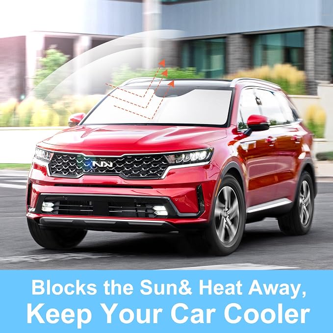 Front Windshield Sun Shade Foldable Car Front Window Sun Shade Windshield Shade Custom Fit for 2021-2025 2026 Kia Sorento SUV Block UV Rays Accessories Heat Keep Cooler - Image 4