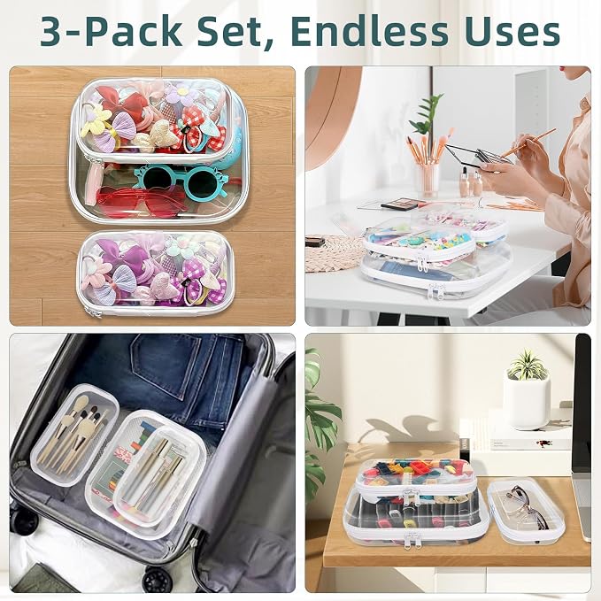 Clear Hard Shell Zipper Cases(3 Packs), Plastic Hard Sided Zippers Pouches Clear Hardshell Pencil Case For Storage, Diaper Bag Organizer Bliss Bins 2*Small/1*Medium - Image 2