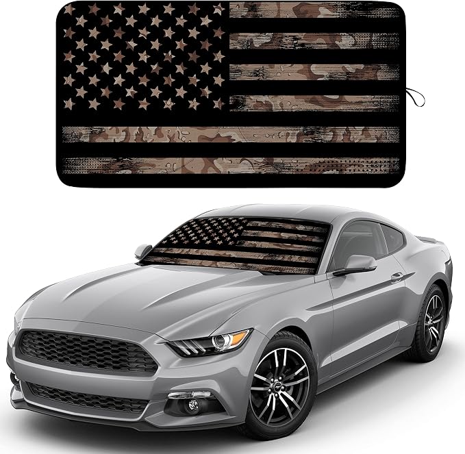 EcoNour Windshield Sun Shade for car & Window Tint – American Flag – UV & Heat Protection for Cars, Interior Cool Trucks, SUVs – Foldable Reflective Sun Visor 240T Windshield (64" x 34") by EcoNour