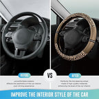Road Comforts Leopard Steering Wheel Cover for Women, Cute Anti-Slip Microfiber Leather, Universal Fit 14.5-15 Inch Round Steering Wheel - Beige - Image 3