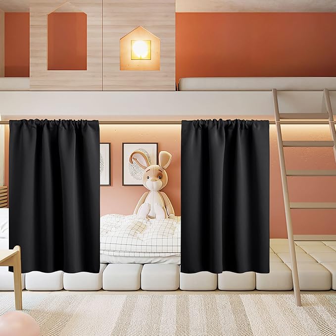 RYB HOME Half Curtain Tiers 36 inch Length, Rod Pocket | Short Blackout Curtains for Small Window, Thermal Insulated, Privacy Protection, Energy Efficient, W34 x L36, Black, 2 Panels by RYBHOME