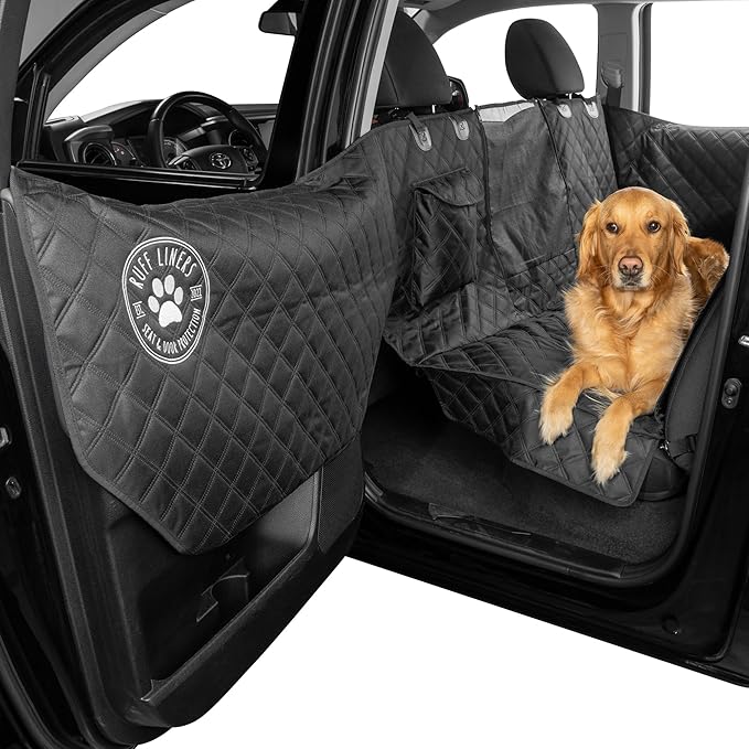 Ruff Liners XL Dog Hammock for Car, Waterproof - As Seen on Shark Tank | Patented door panel protection, waterproof, machine-washable, heavy-duty materials with touch fasteners and belt slots by RuffLiners