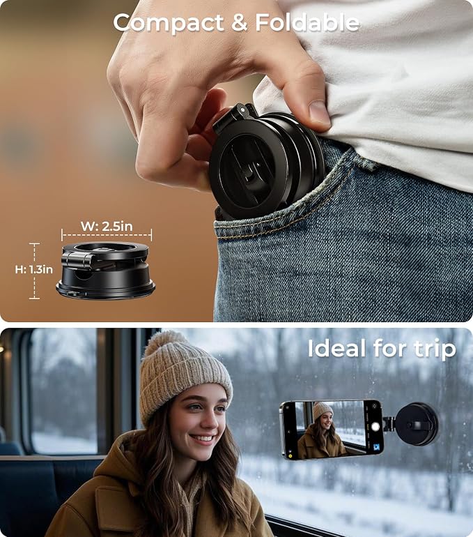 【Vacuum Suction Folding Car Mount】Magnetic Car Phone Holder for magsafe, Aerospace Alloy Arm, Best Dashboard/Windshield/Screen Holder for Your Car/Tesla/Gym/Mirror/Shower/Smooth Surface/iPhone - Image 7