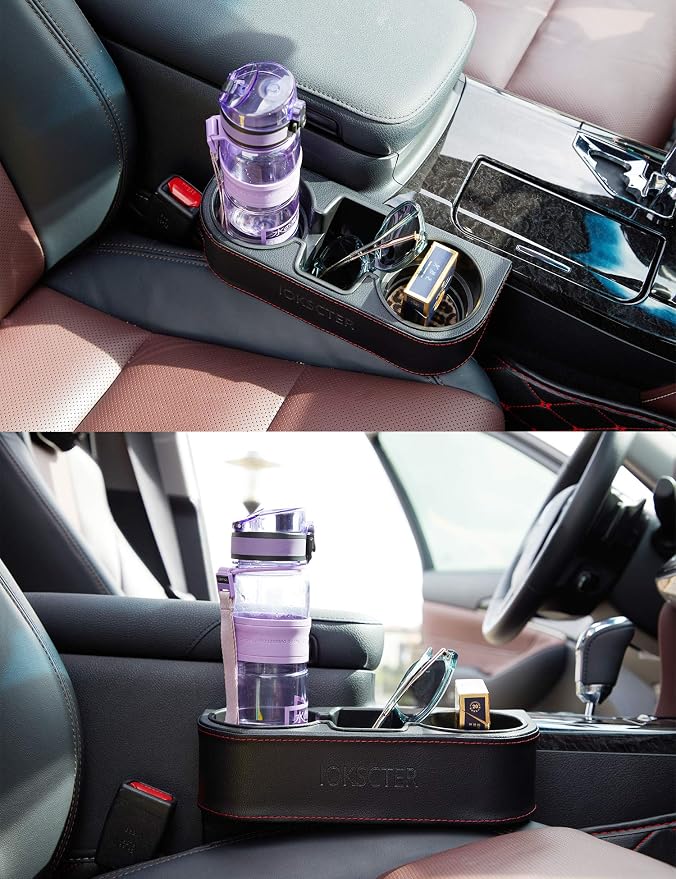 Cup Holder for Car, Car Seat Gap Organizer, PU Leather, XBD Black | Console Side Pocket, Cup Drink Holders, Easy Install, Universal Fits, Car Coin Cellphone Holder, Auto Front Seat Cup Holder - Image 8