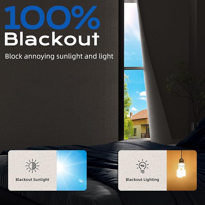 Linen Blackout Curtains for Bedroom, 100" x 58" Portable Blackout Blinds | 100% Blackout Window Cover with Hook&Loop Strip, Temporary Blackout Shades, Blackout Window Film for Nursery Travel RV- Cream - Image 2
