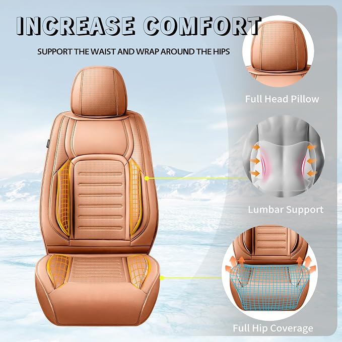 Fit Highlander Car Seat Covers for Toyota Highlander 2007-2025 2026 -Premium Leather, Waterproof，Breathable，All-Weather Seat Cushion Protecto & Airbag Compatible, 2 Front Seat Brown - Image 6