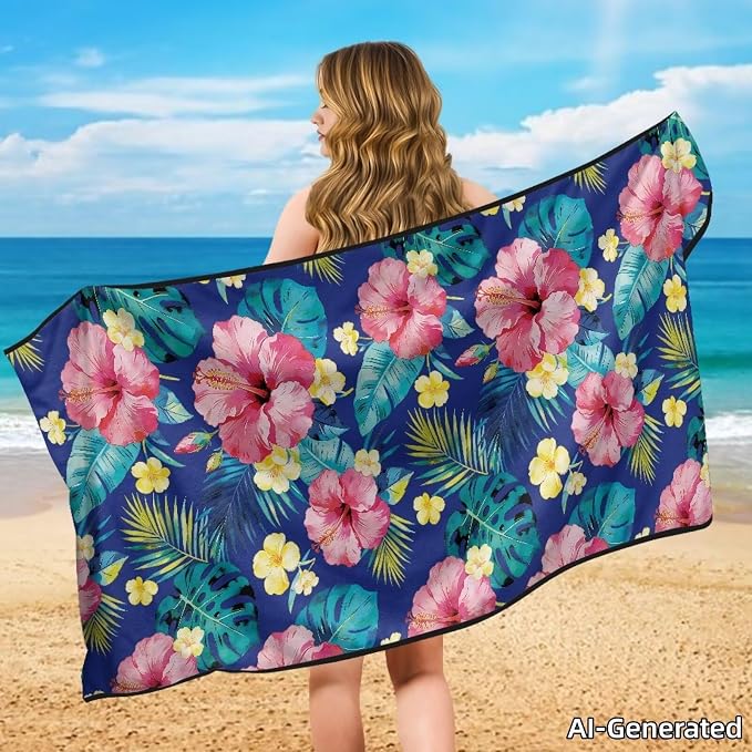 SEANATIVE Pink Hibiscus Car Cushion Towels Auto Seat Protectors - Absorber Towel for Car Wash Car Seat Covers, Post-Workout & Dog Owners (33.1" x 60.67") - Image 4