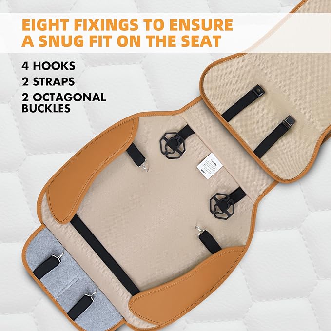 Elantrip Leather Car Seat Covers Front 2PC Waterproof Universal Cognac | Rich cognac diamond-quilted leather — luxury look, rugged waterproof durability - Image 5
