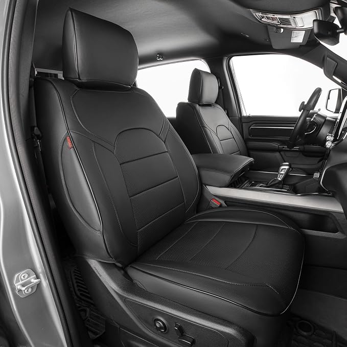 EKR Ram 1500 Seat Covers Custom Fit for (Crew Cab) RAM 1500 Laramie/Limited/Longhorn/Rebel 2019-2026 &Big Horn 2026,Waterproof Black Car Seat Cover for Trucks Full Set-Faux Leather (Black) by EKR