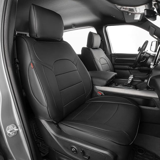 EKR Ram 1500 Seat Covers Custom Fit for (Quad Cab) RAM 1500 Tradesman 2019 2020 2021 2022 2023 2024 2025,Waterproof Black Car Seat Cover for Trucks Full Set-Faux Leather(Black) by EKR