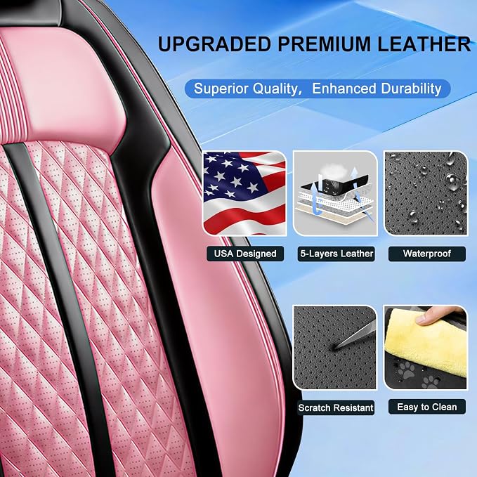 Fit Mazda 3 Seat Covers Custom Fit for Mazda 3 2010-2019, Front Pair | Premium Leather Full Coverage Protectors, Waterproof, Breathable, Scratch Resistant, Easy Wipe, Airbag Compatible, Black+Pink - Image 3