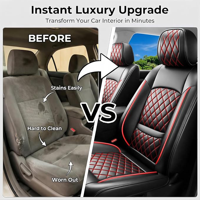 For Subaru Ascent 2019-2025 2026 Car Seat Covers, Front Pair, Redline | Luxury Full Coverage Leather Seat Protectors, Waterproof Breathable, Non-Slip, Easy to Install, Airbag Compatible, All-Season - Image 6