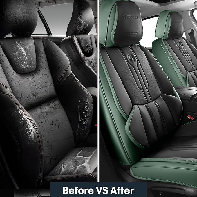 Car Seat Covers Custom Fit for Ford F150 2009-2026, Faux Leather Seat Cover Set for 2017-2026 F250 F350 F450, Accomodating Regular Cab Super Cab Super Crew Pickup Truck Cushions(BlackGreen,Front Seat) - Image 5