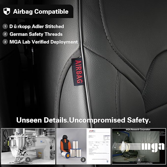 EKR Ram 1500 Seat Covers Custom Fit for RAM 1500 (Crew Cab) Laramie/Sport/Rebel 2011-2018,Waterproof Leather Black Car Seat Cover for Trucks Full Set-Faux Leather(Black) - Image 3