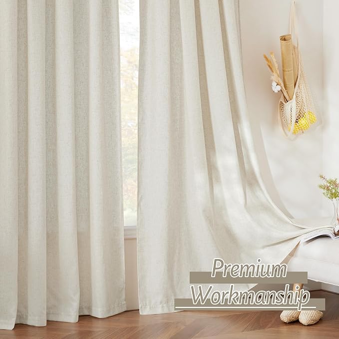 RYB HOME Linen Sheer Curtains 2 Panels for Living Room, Semi Transparent Privacy Drapes with Rod Pocket Farmhouse Style Window Treatments for Bedroom, Linen, 70" W x 84" L - Image 5