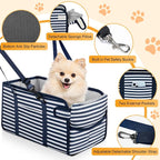 Portable Dog Car Seat for Small Dogs, Puppy Car Seat, Blue Stripes | Booster Seat With Safety Leash & Adjustable Straps Keeps Small Dogs Secure. Removable Washable Cushion. Fits Most Cars. - Image 3
