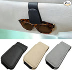 EldHus Sunglass Holder for Car Visor - 2 Pack Magnetic Car Glasses Holder Clip, Leather Eyeglass Holder for Car, Universal Vehicle Sunglasses Hanger Eyeglasses Mount, Black by EldHus