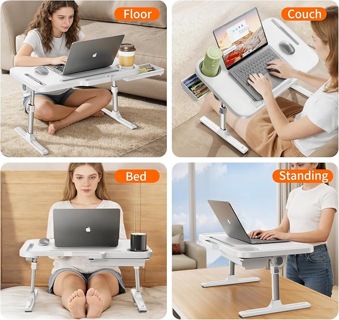 Laptop Desk Bed Table,Adjustable Lap Desk Bed Tray,Portable Folding Couch Table with Storage Drawer & Bookstand,Car Rear Seat Sofa Floor Laptop Tray Stand for Adult Kids Eating Writing Reading - Image 4