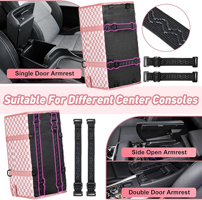 Console Dog Car Seat for Small Dogs, Foldable Booster Seat, Pink Checkered | Portable Booster Seat Sits On Car Console/ Armrest. Foldable for Easy Storage. for Center Console, Easy To Clean. - Image 4