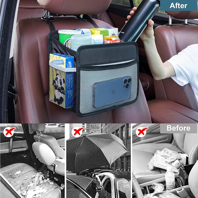 Car Back Seat Organizer and Storage Bag, Premium 1680D Oxford Cloth Collapsible Universal Hanging Car Seat Back Organizer for Kids & Adults - Image 7