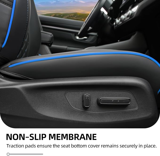 Lolcar CRV Seat Covers Custom Fit for Honda CRV 2023 2024 2025 2026 Leather Car Seat Cover Full Set for Trucks SUV,Waterproof Car Seat Cushion,Faux Leather (Black Blue Grid) - Image 6