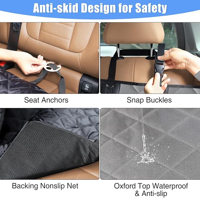 Kytely Dog Car Seat Cover Back Seat XL, Waterproof Hammock for Car & SUV | Side Flaps with Zippers, Mesh Window, 600D Oxford, Anti-Scratch Nonslip Backseat Protector, Dog Seat Belt Included - Image 8