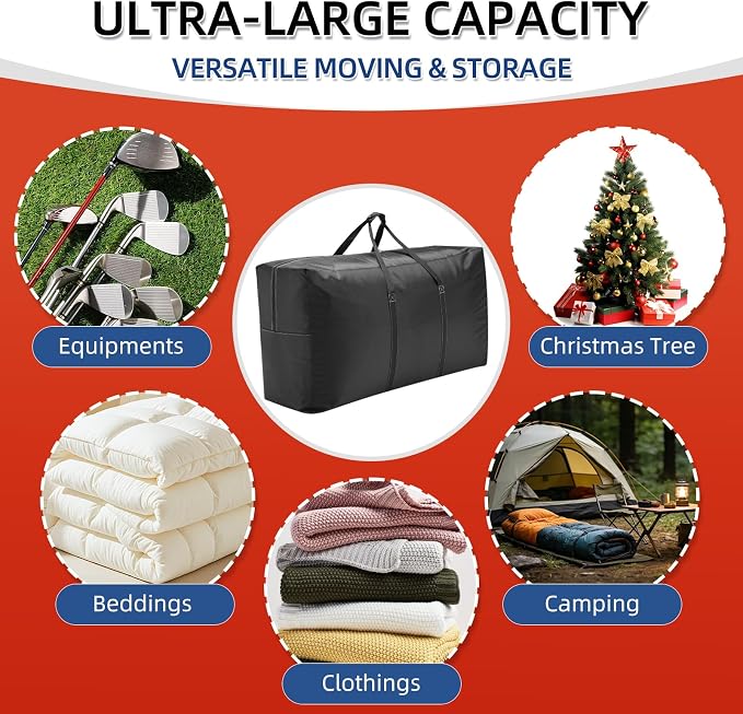 Extra Large travel duffel bag with Strong Handles, Waterproof duffel bag, Durable Zippers, Extra Large Storage Totes for Space Saving and Moving Supplies - Image 5