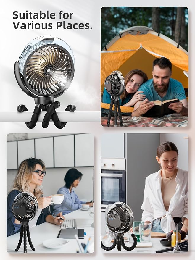Misting Stroller Fan, 6000mAh Battery Operated Portable Fan with Light & 360° Pivoting, Personal Fans with Flexible Tripod for Baby, Office, Travel,Treadmill,Outdoors - Image 8