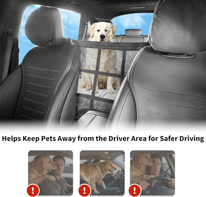 Dog Car Net Barrier Double Layer Mesh with Zipper Organizer Storage | Cars Seat Divider for Pet with Adjusting Rope and Hook Breathable Dogs Travel Accessory Universal Fit for SUV Sedan Truck - Image 4