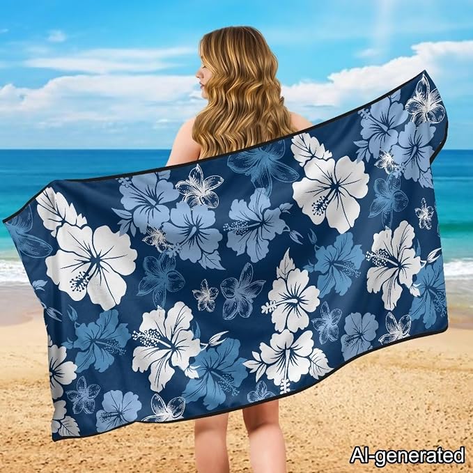 Horeset Blue Hibiscus Flower Car Seat Towel Cover – Breathable & Quick-Dry, Stain Resistant Front Seat Protector, Easy Install for SUV Truck Sedan Van - Image 4