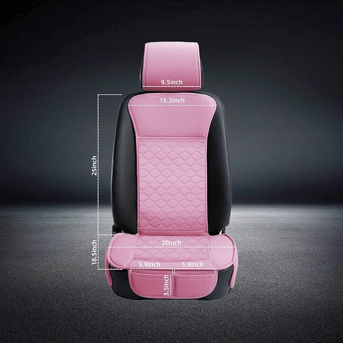 Elantrip Pink Leather Car Seat Covers Front 2PC Waterproof for Women | Cute pink diamond-quilted faux leather — waterproof, easy-clean, designed for her - Image 6