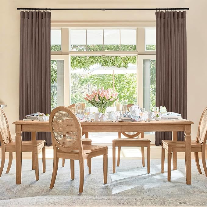 RYB HOME Linen Sheer Curtains 2 Panels for Living Room, Semi Transparent Privacy Drapes with Rod Pocket Farmhouse Style Window Treatments for Bedroom, Brown, 52" W x 90" L - Image 3
