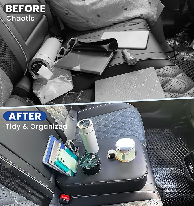 Sinvanho Car Cup Holder, Back Seat Cup Holder for Car Organizer | PU Leather Couch Sofa Bed Cup Holder Expander Tray, Boat Tray, Trucks, Minivans,SUVs,RVs,Vehicles,Holds Drinks,Remote,Snacks - Image 3