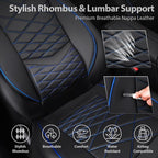 CAR PASS Luxury Nappa Leather Seat Covers Full Set, Water Resistant Faux Leather Seat Cover with Lumbar Support, Breathable Automotive Seat Covers Universal Fit for Sedan SUV Van Truck, Black Blue - Image 5