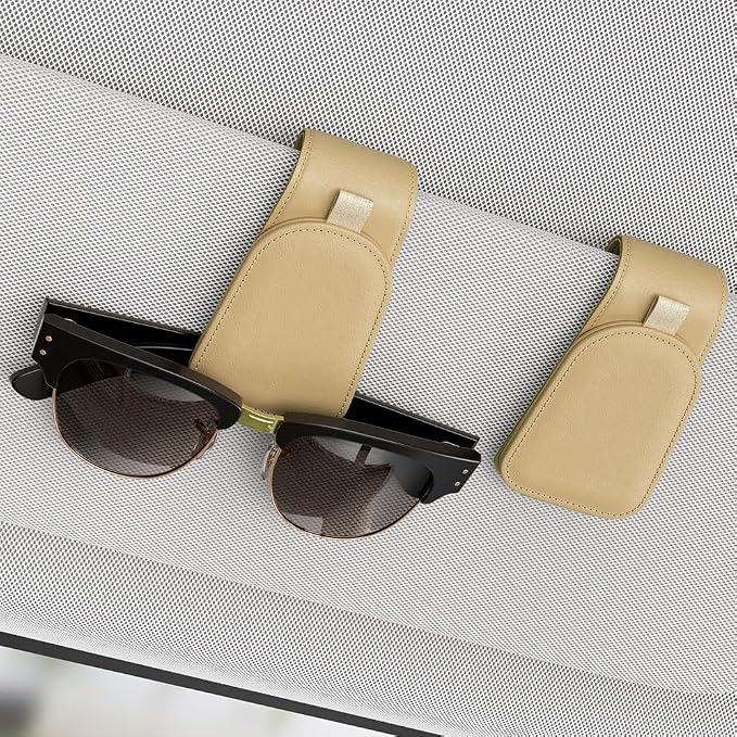 Sotfamily Magnetic Sunglass Holder for Car Visor, 2 Packs, Faux Leather | Strong Magnetism, for Most Car Visors, No Marks on Visor, Gift-Ready Packaging, Sunglass Organizer, Car Accessories for Men by Sotfamily