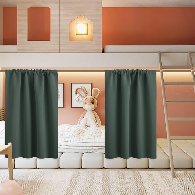 RYB HOME Half Curtain Tiers 36 inch Length, Rod Pocket | Short Blackout Curtains for Small Window,Thermal Insulated,Privacy Protection,Energy Efficient,W34 x L36,Dark Green,2 Panels by RYBHOME