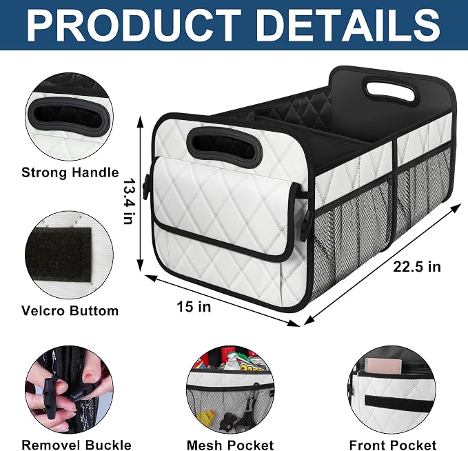 Deosk Car Trunk Organizer for SUV, Car Organizers and Storage with Reinforced Handles, Car Accessories for Women/Men 70L Waterproof Polyester Trunk Organizer(Large, Beige) - Image 3