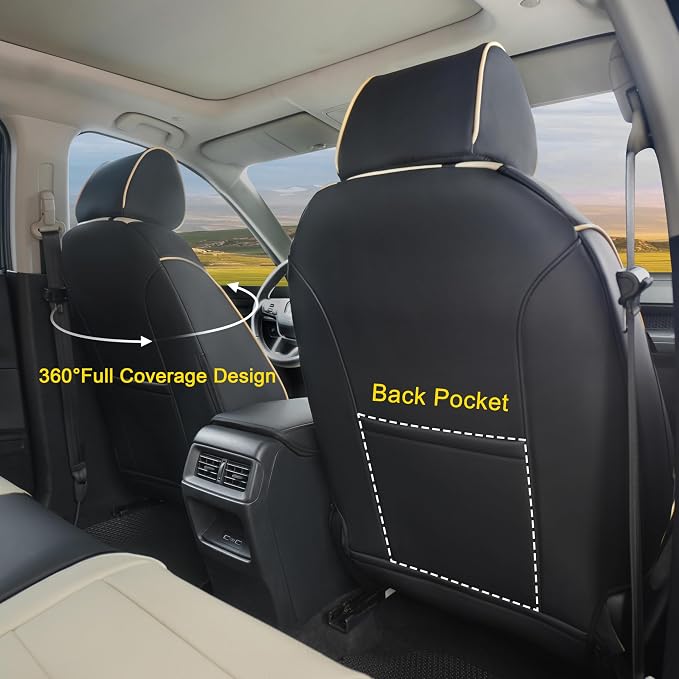Lolcar CRV Seat Covers Custom Fit for Honda CRV 2023 2024 2025 2026 Leather Car Seat Cover Full Set for Trucks SUV,Waterproof Car Seat Cushion,Faux Leather(Black/Beige) - Image 4