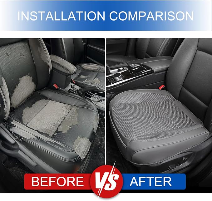 1 Pack Gray Ventilated Bottom Car Seat Cover | 3D Air Mesh, PU Leather, Breathable, Front, with Storage pocket, Universal Fit for Car Truck SUV, Easy to Install - Image 6
