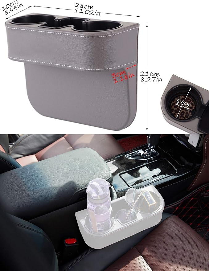Cup Holder for Car, Car Seat Gap Organizer, PU Leather, XBD Gray | Console Side Pocket, Cup Drink Holders, Easy Install, Universal Fits, Car Coin Cellphone Holder, Auto Front Seat Cup Holder - Image 7