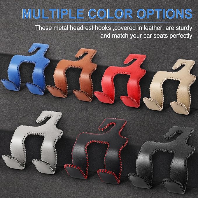 LivTee Upgraded Superior Leather Car Seat Back Headrest Hook, 2 in 1 Auto Seat Hook Hangers Holder Organization Interior Accessories for Purses Coats Umbrellas Grocery Bags Handbag (Blue) - Image 5