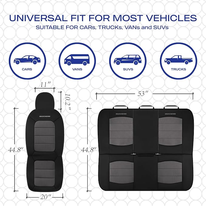Skechers Memory Foam Car Seat Covers,Thick Cool Touch Fabric Seat Covers,Seat Cover Full Sets Airbag Compatible,Automotive Comfort Protection for Most Cars,Vans,Trucks,SUV,Grey - Image 6