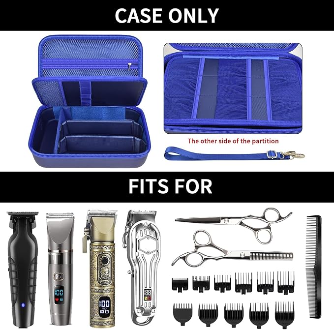 Barber Case for Hair Clippers, for Wahl, for Ufree and for Andis, Case Only | Trimmer Tools Storage Organizer, Easy-Clean PU Interior, for Barbers/Stylists/Pet Groomers, Travel/Home/Salon Use, Blue - Image 2