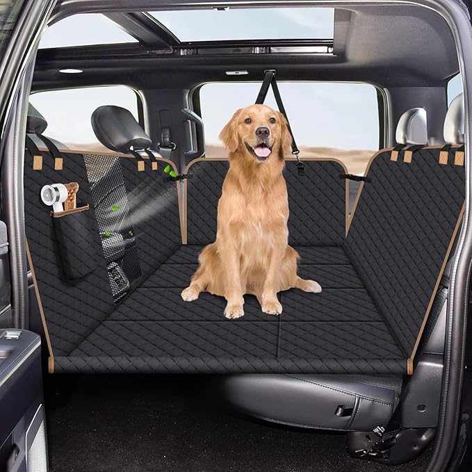 Dog Car Seat Cover for Back Seat, Dog Car Bed Cover with Strong Hard Bottom, Back Seat Extender Hammock for Cars SUV Truck,4 Panels Black Large Size by Lekespring