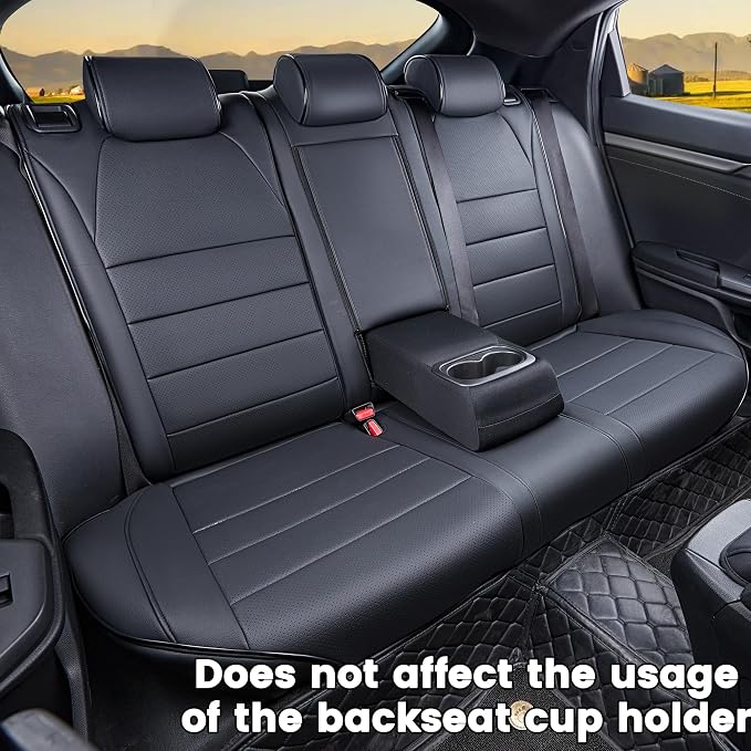 HKZ Custom Fit Civic Seat Covers for Honda Civic Sedan 2016 2017 2018 2019 2020 2021 LX (Not for LX-P)- 5-Seats Leather Full Set,Black - Image 4