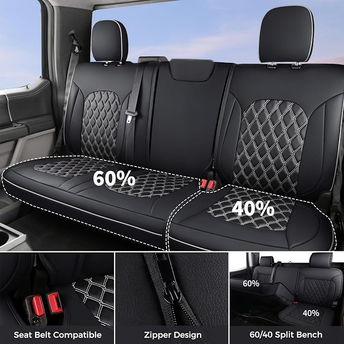 Huidasource Wrangler JL Seat Covers 4 Door 2018-2026 Without Rear Cupholder | Waterproof Wrangler Seat Cover Full Set, Custom Seat Cushion Covers Fit for Jeep Wrangler JL 4-Door (Full Set/Black&White) - Image 3